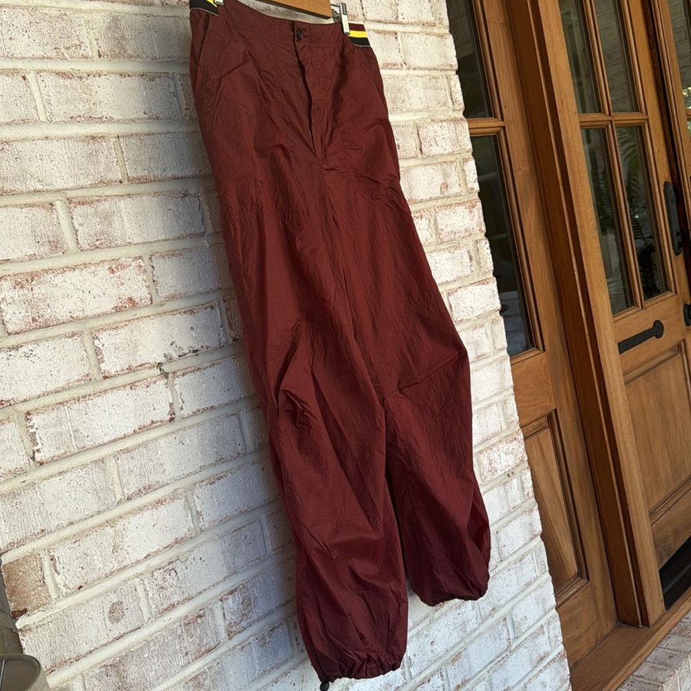 Free People Maroon Wide-Leg Drawstring Hem Track Pants